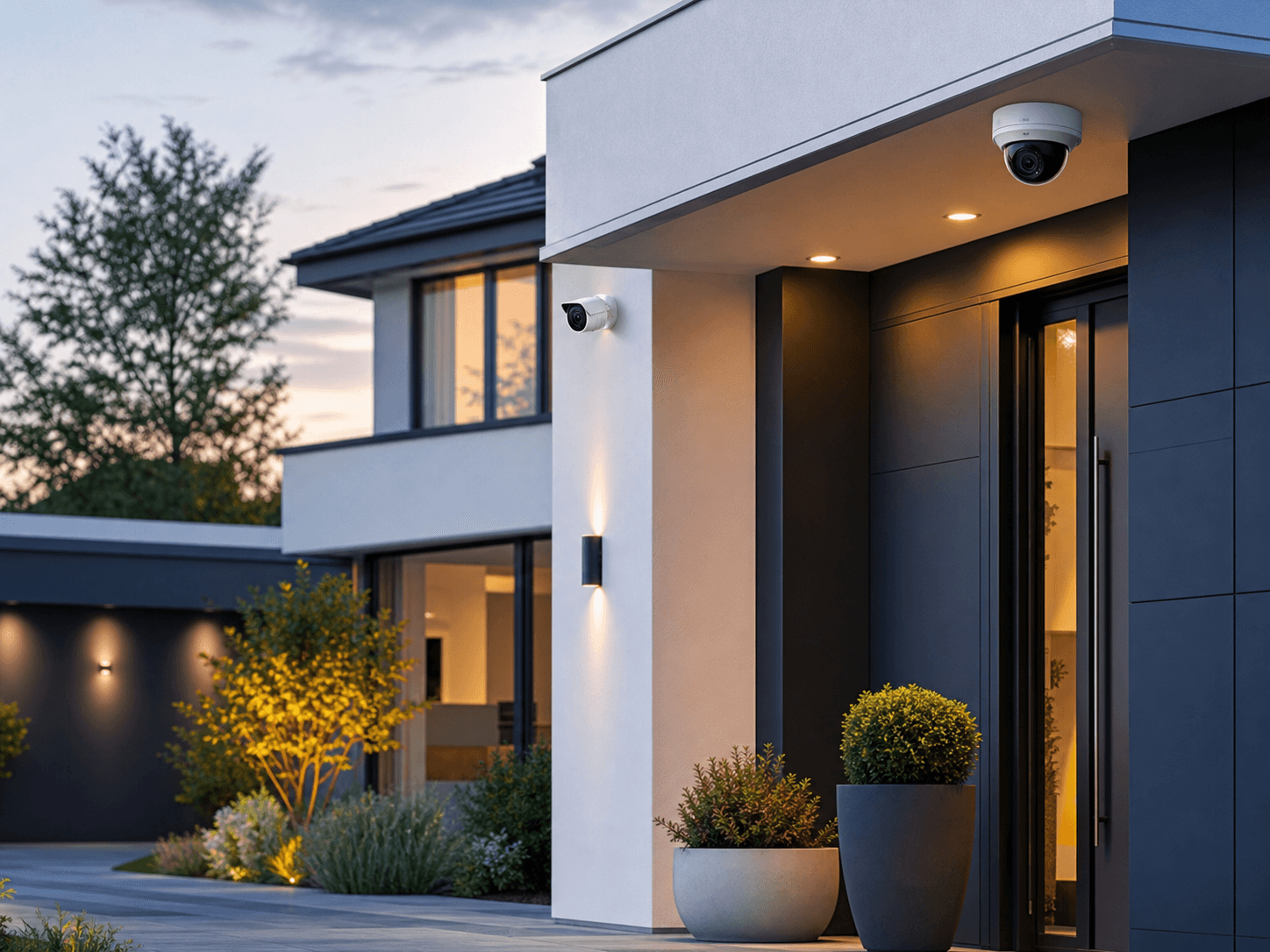 Contemporary property with discreet exterior security protection